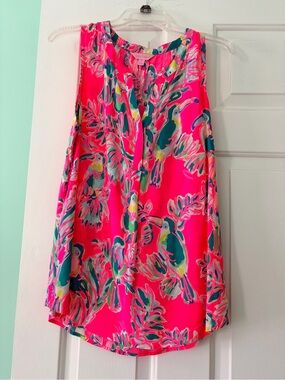 Lilly Pulitzer Hot Pink Tropical Print Blouse